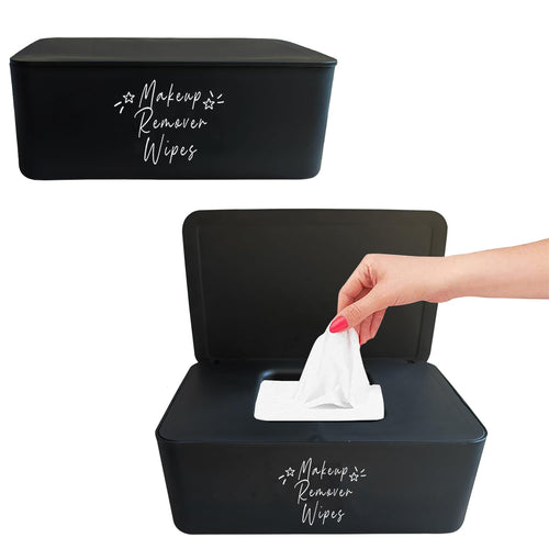 2 Pack Makeup Remover Wipes Dispenser7.28" L * 4.80" W *2.75" H Refillable Makeup Wipes Holder Box Chic Wipes Container for Bathroom Vanity Dressing Table (Black)